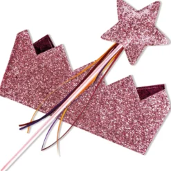 Lasten glitter kruunu ja taikasauva - pinkki