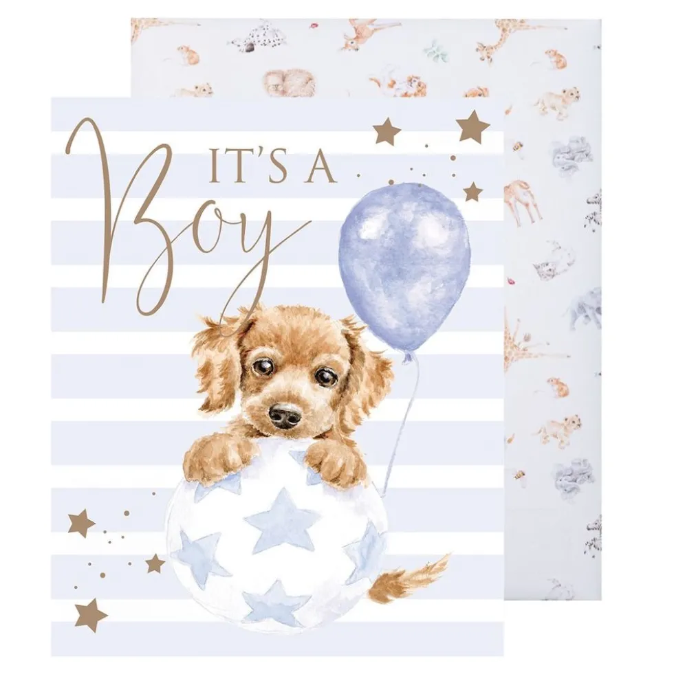 Wrendale Designs "It's a boy" koiranpentu onnittelukortti kirjekuorella