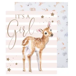 Wrendale Designs "It's a girl" onnittelukortti kirjekuorella